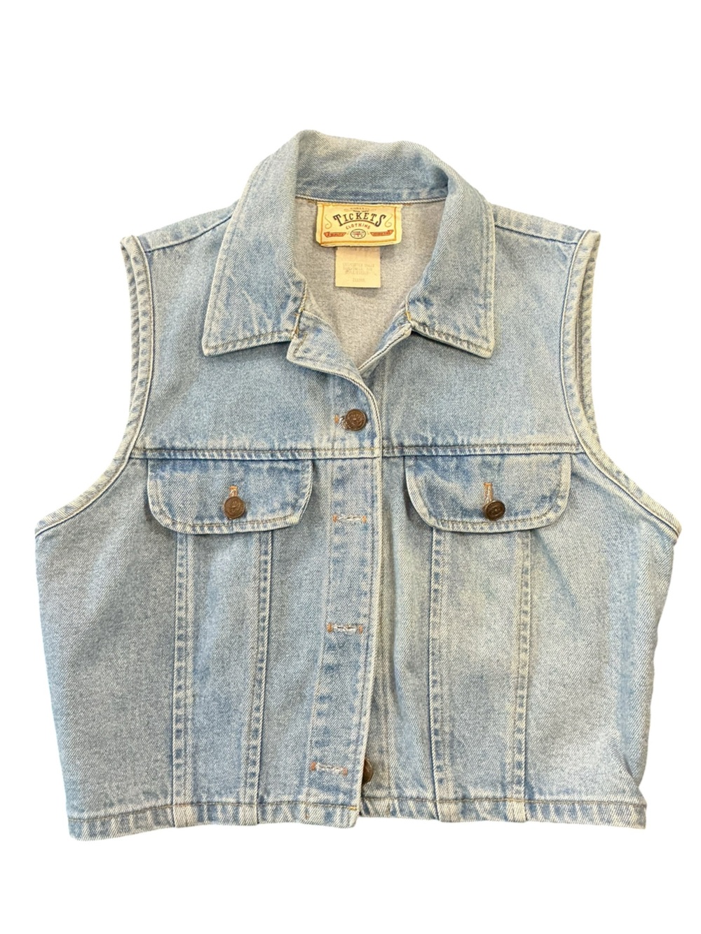 Tickets Light Blue Y2K Fitted Cropped Denim Vest with Button-Front Sz. Jr. 7/8